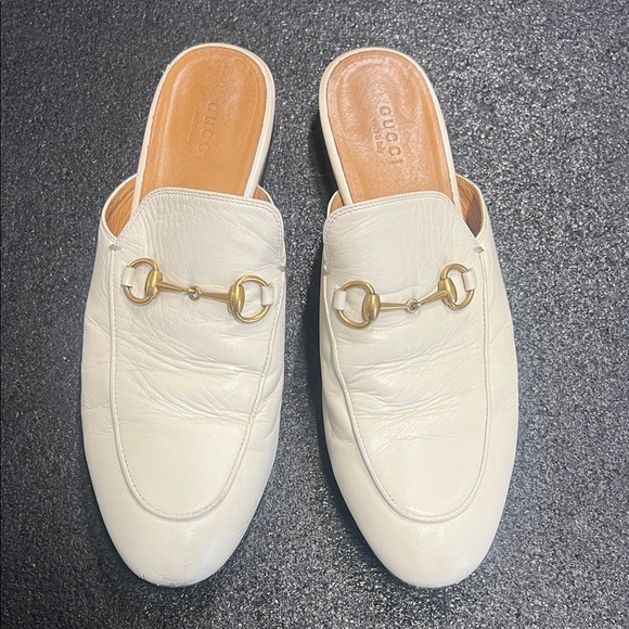 Gucci Shoes - Gucci Cream Leather Horsebit Slip-On Mules